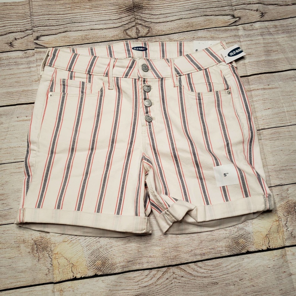 OLD NAVY stripe button fly high rise shorts 6